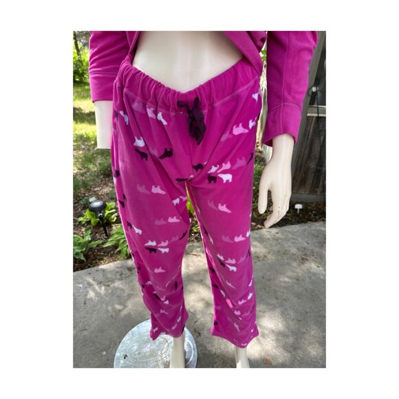 Jasmine Rose Intimates Micro Fleece Pajama Set Top Pants Hot Pink Bears Zip Sz M - Picture 4 of 12